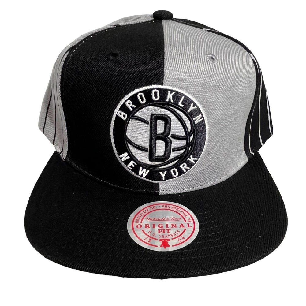 Mitchell & Ness Brooklyn Nets NBA Black What The Pinstripe Snapback Hat - OSFM